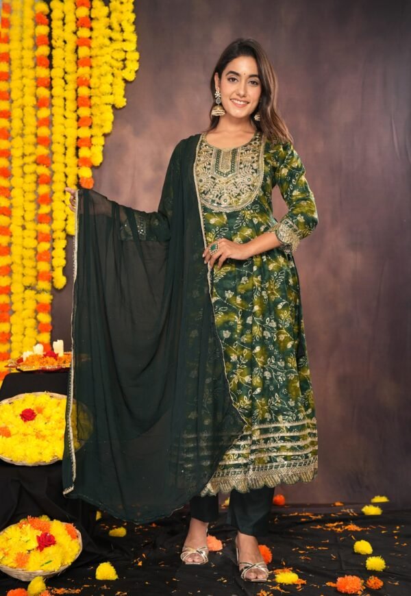 Dark Olive Green Anarkali Suit Set  