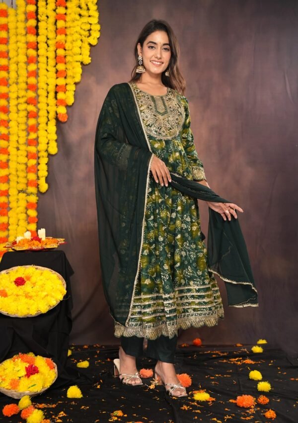 Dark Olive Green Anarkali Suit Set  