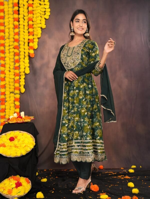 Dark Olive Green Anarkali Suit Set  