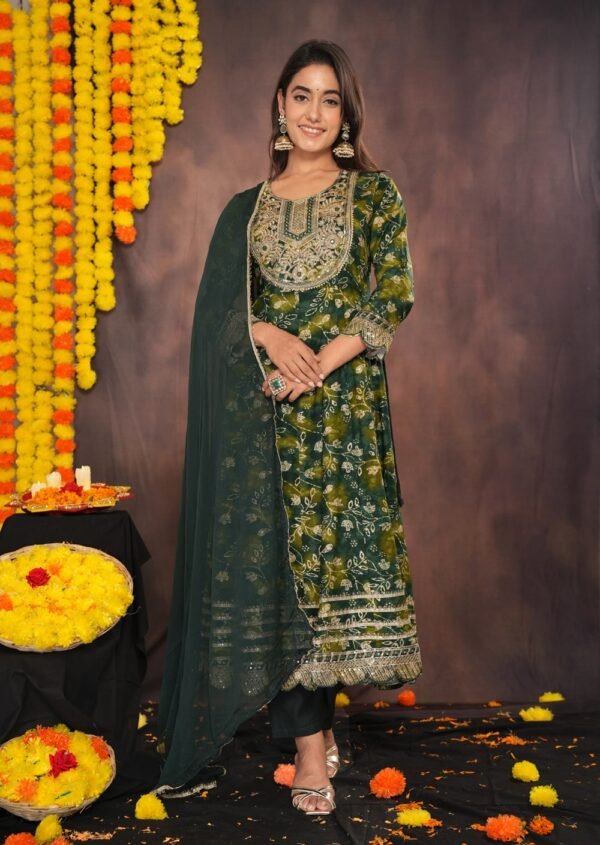 Dark Olive Green Anarkali Suit Set  