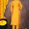 Mustard Yellow Muslin Suit With Zardozi Work  