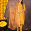 Mustard Yellow Muslin Suit With Zardozi Work  