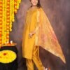 Mustard Yellow Muslin Suit With Zardozi Work  