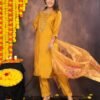 Mustard Yellow Muslin Suit With Zardozi Work  