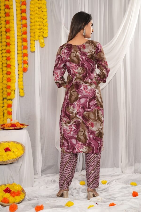 Dusky Rose & Pastel Brown Abstract Floral Print Suit Set  