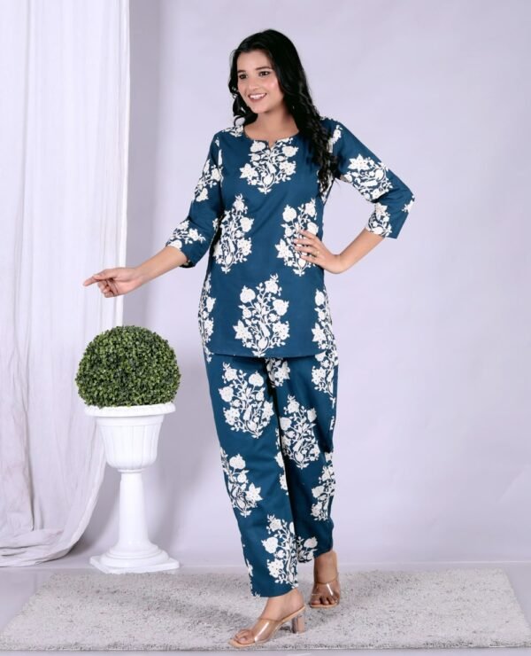 Dusk Blue Floral Cotton Cord Set  