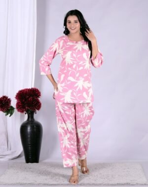 Baby Pink Floral  Cotton Cord Set