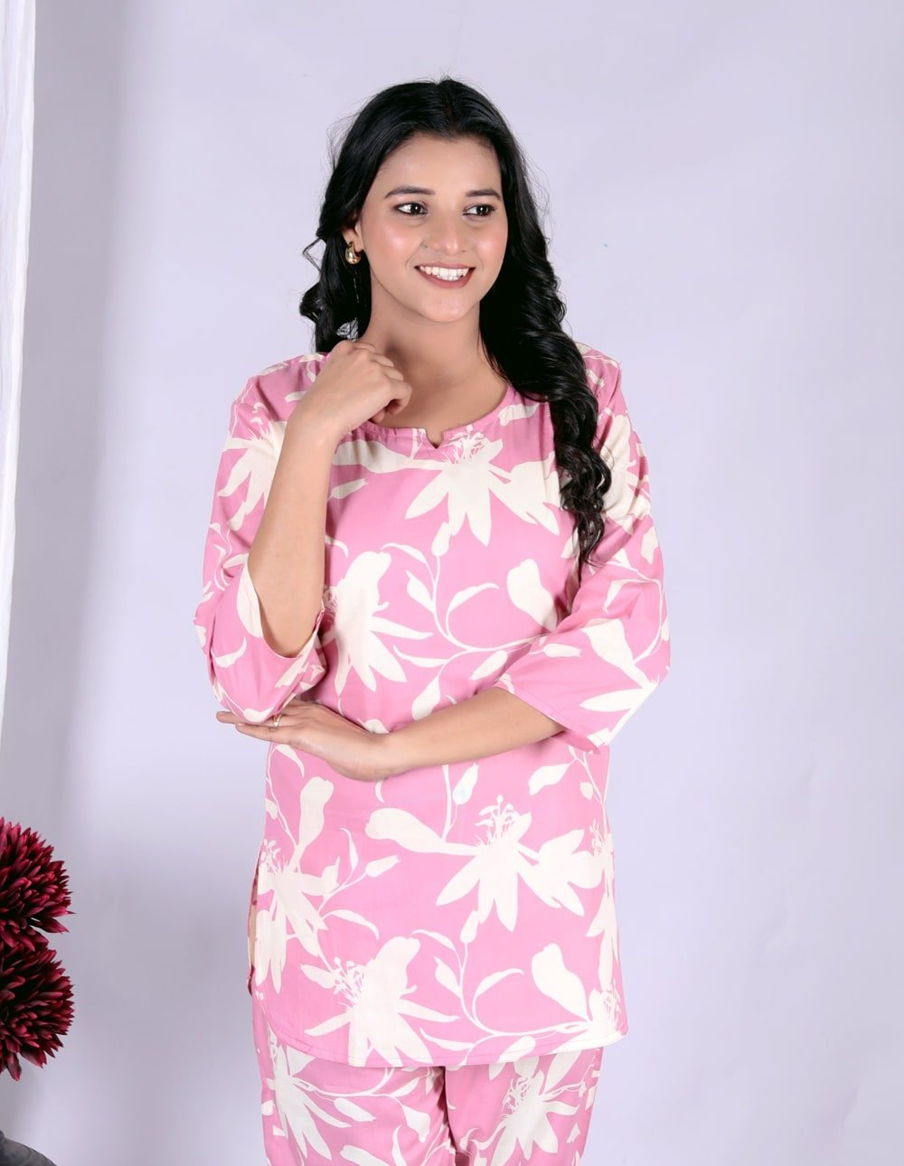 Baby Pink Floral Cotton Cord Set