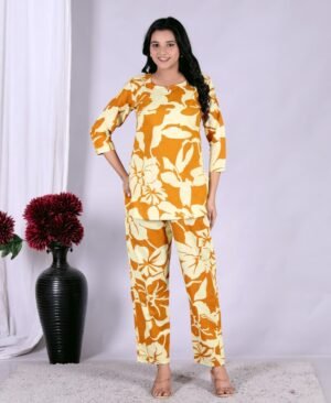 Yellowish saffron Floral Coord Set