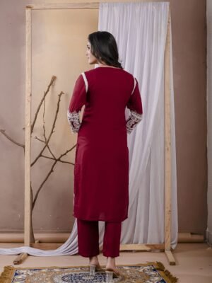 Maroon Rayon Chikankari Kurta Set