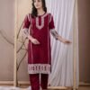 Maroon Rayon Chikankari Kurta Set  