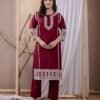 Maroon Rayon Chikankari Kurta Set  