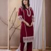 Maroon Rayon Chikankari Kurta Set  