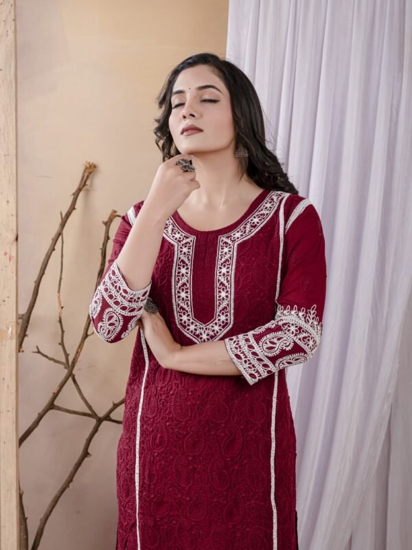 Maroon Rayon Chikankari Kurta Set  