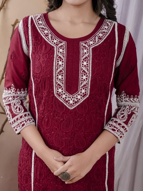 Maroon Rayon Chikankari Kurta Set  