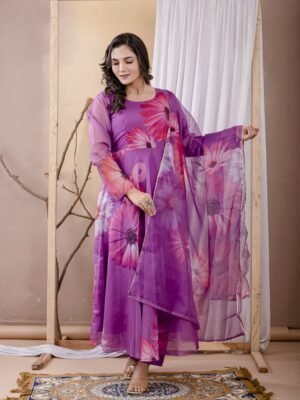 Warm Purple Organza Anarkali Suit