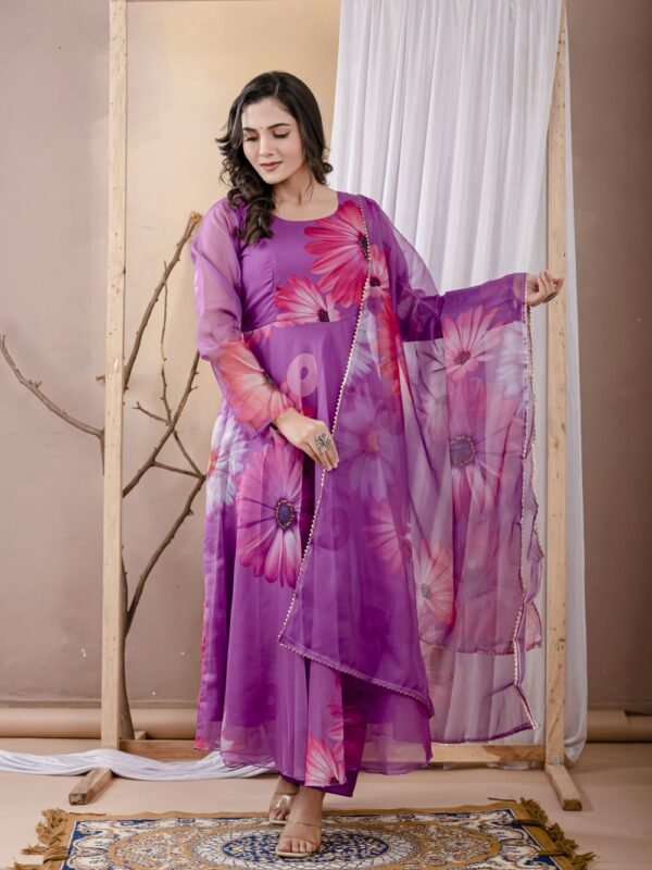 Warm Purple Organza Anarkali Suit  