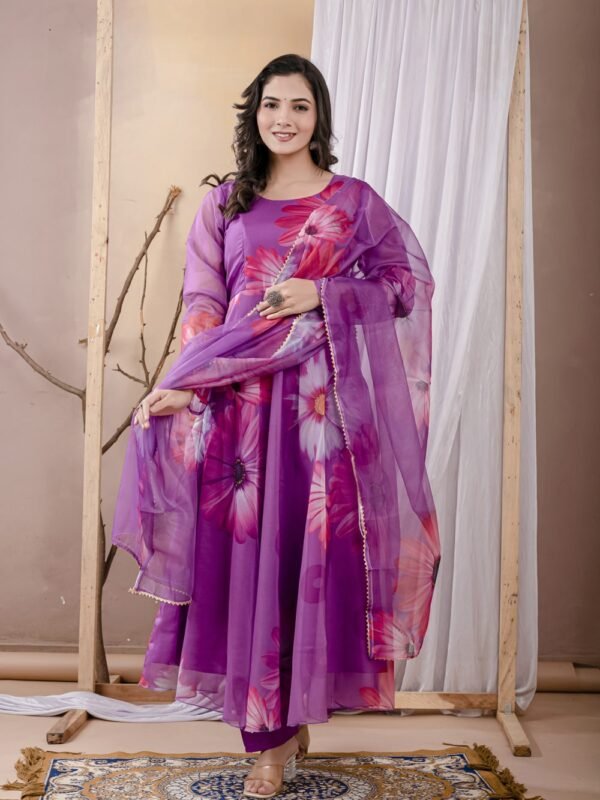 Warm Purple Organza Anarkali Suit  