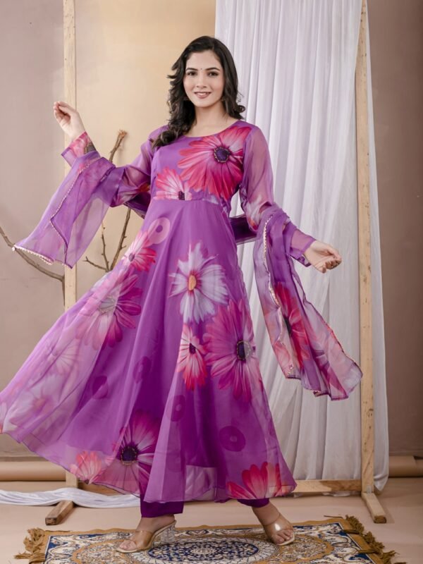 Warm Purple Organza Anarkali Suit  