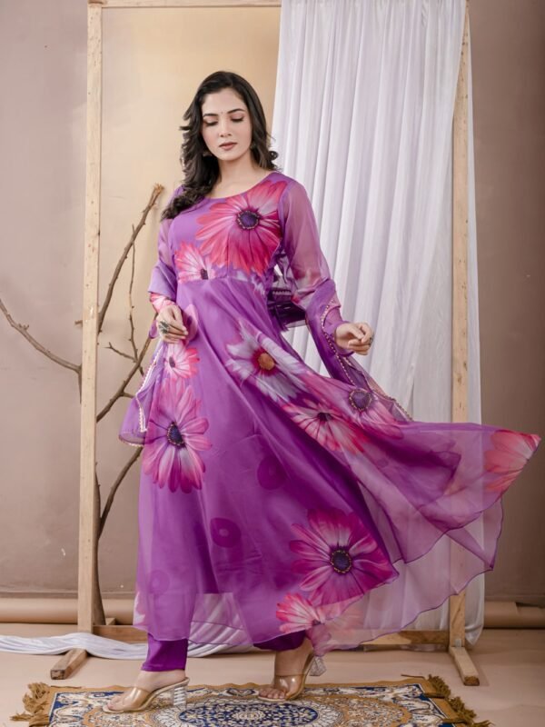 Warm Purple Organza Anarkali Suit  