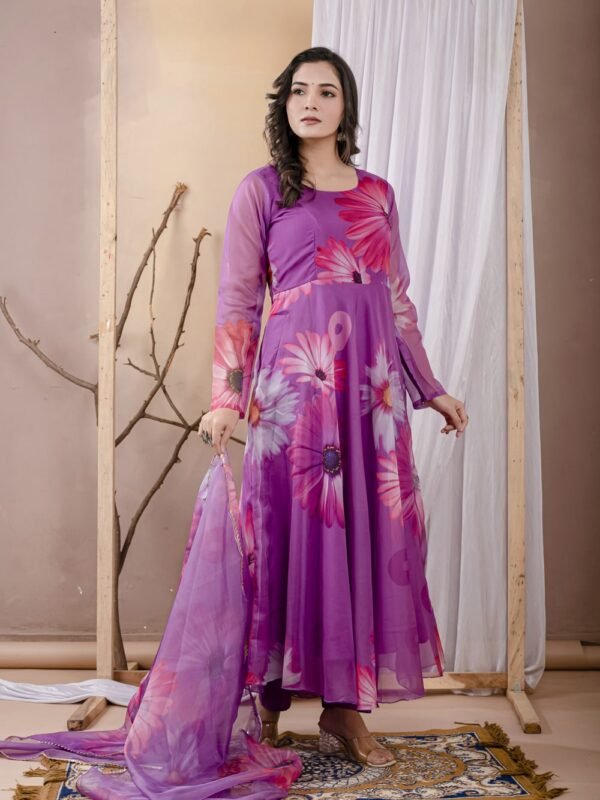 Warm Purple Organza Anarkali Suit  