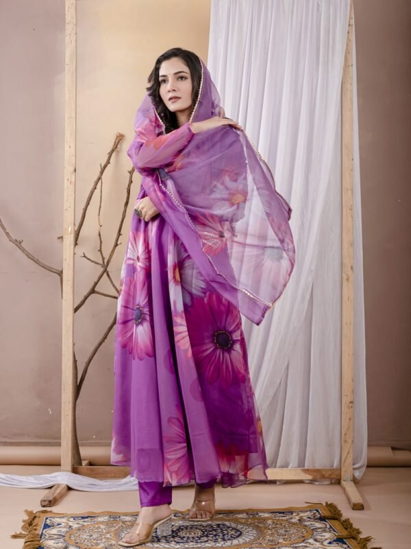 Warm Purple Organza Anarkali Suit  