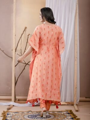 Peach Floral Print Kaftan Set