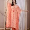 Peach Floral Print Kaftan Set  