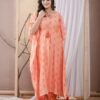 Peach Floral Print Kaftan Set  