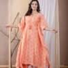 Peach Floral Print Kaftan Set  