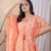 Peach Floral Print Kaftan Set  