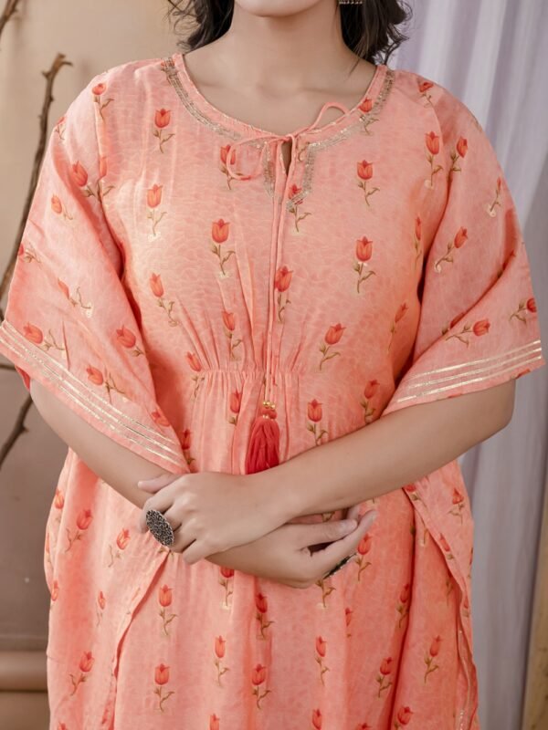 Peach Floral Print Kaftan Set  