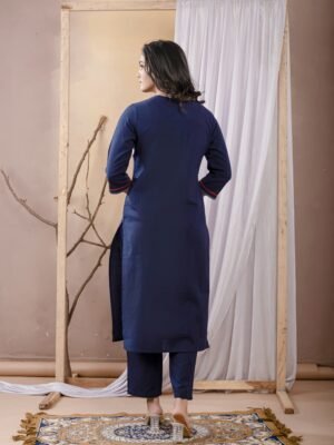 Indigo Blue Floral Embroidery Kurta Set