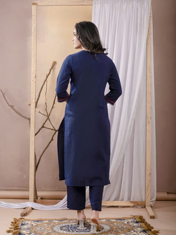 Indigo Blue Floral Embroidery Kurta Set  