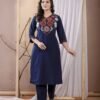 Indigo Blue Floral Embroidery Kurta Set  