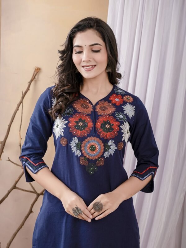 Indigo Blue Floral Embroidery Kurta Set  