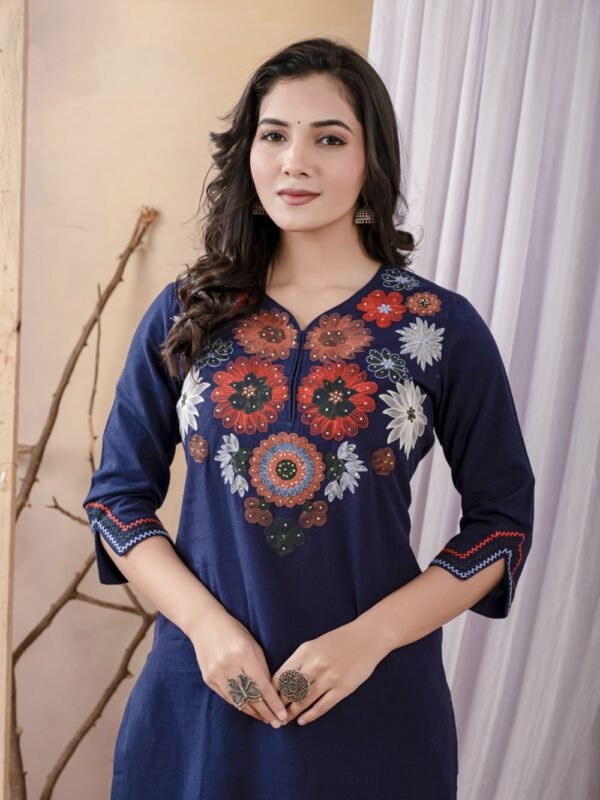 Indigo Blue Floral Embroidery Kurta Set  