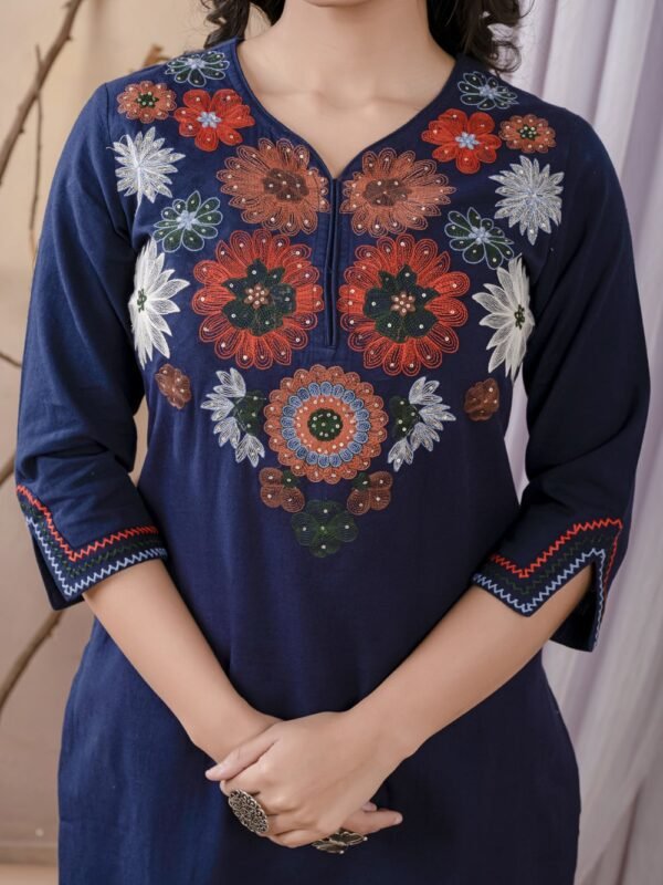 Indigo Blue Floral Embroidery Kurta Set  