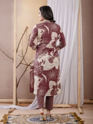 Wine & Cream Floral Print Suit