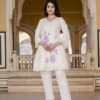 Cream Cotton Chikankari Anarkali Suit with Floral Embroidery Suit  