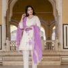 Cream Cotton Chikankari Anarkali Suit with Floral Embroidery Suit  