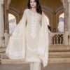 Beige Floral Embroidery Cotton Suit Set  