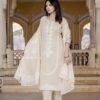 Beige Floral Embroidery Cotton Suit Set  