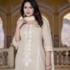 Beige Floral Embroidery Cotton Suit Set  