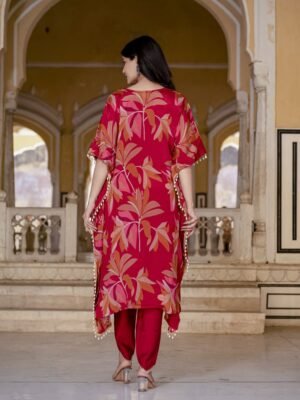 Cherry Floral Print Kaftan Kurta with Dhoti Pants