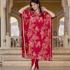 Cherry Floral Print Kaftan Kurta with Dhoti Pants  