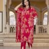 Cherry Floral Print Kaftan Kurta with Dhoti Pants  