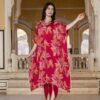 Cherry Floral Print Kaftan Kurta with Dhoti Pants  