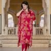 Cherry Floral Print Kaftan Kurta with Dhoti Pants  