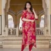 Cherry Floral Print Kaftan Kurta with Dhoti Pants  